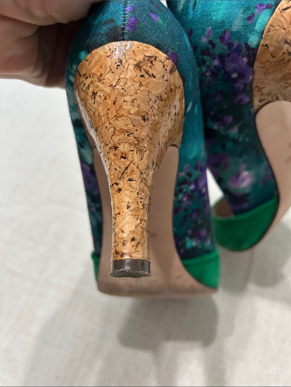 Plenty by Tracy Reese Hayden Floral Pump Emerald Green Suede Retro Cork Heel 38 - Picture 10 of 13